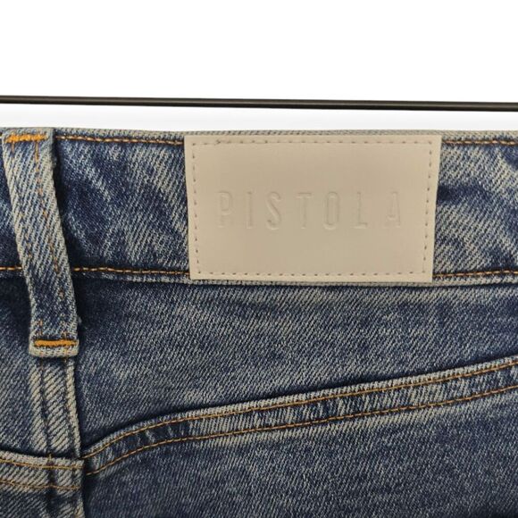 Pistola Lennon Size 25 High Rise Cropped Raw Hem Distressed Boot Cut Jeans Denim - Picture 4 of 5
